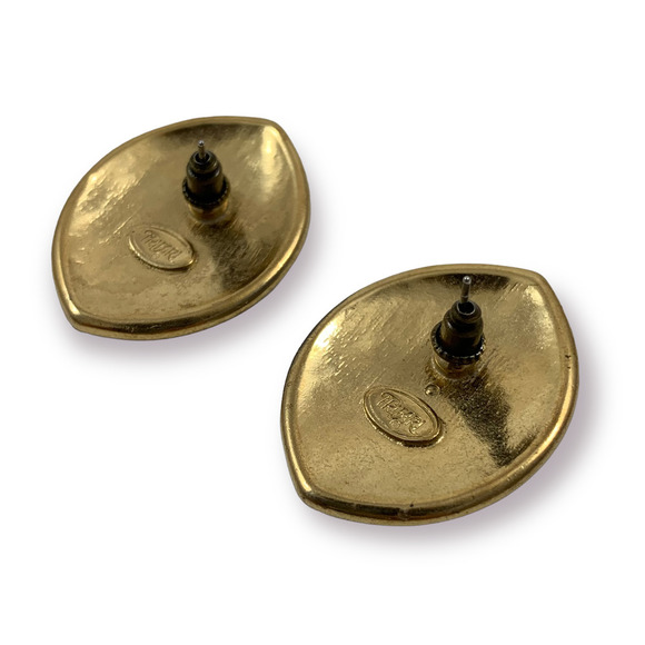 70's TRIFARI signed black and gold enamel geometric earrings - Picture 8 of 11